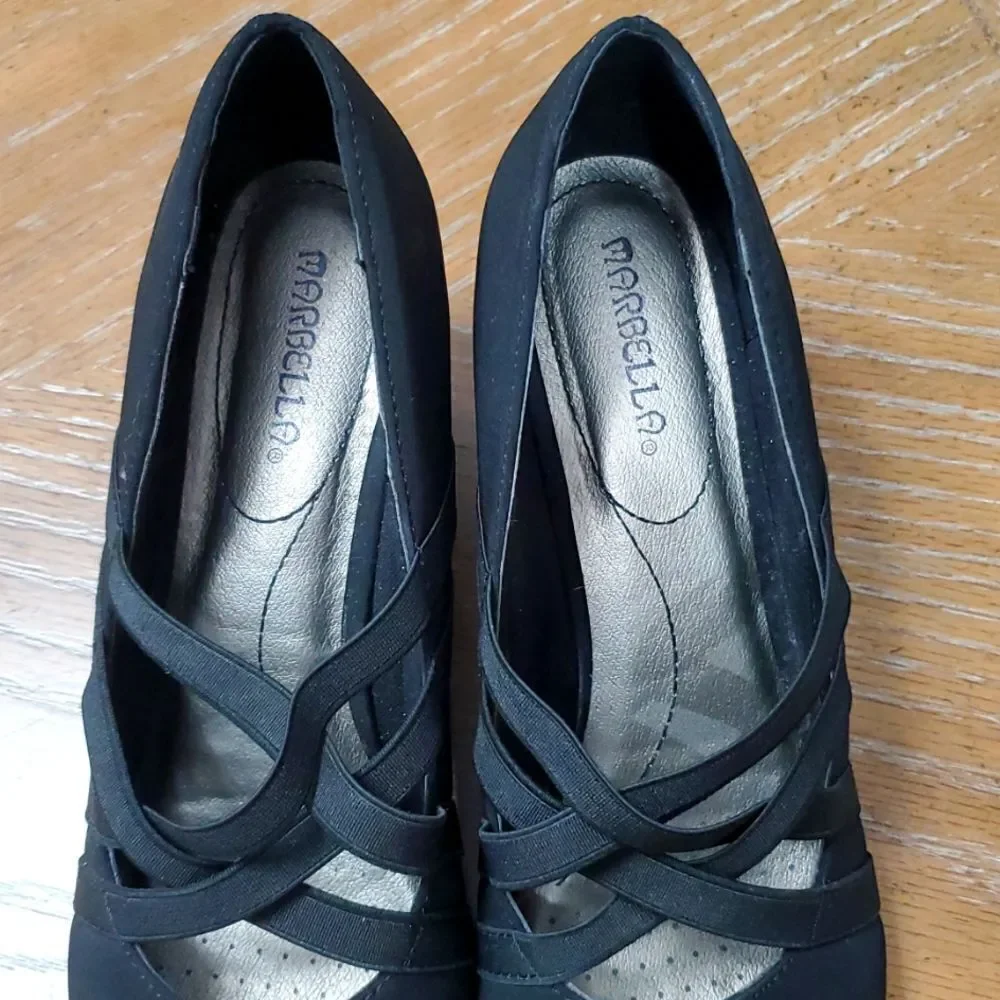 Marbella Charlotte Women SZ 9.5W Black Strappy 3inch Heels